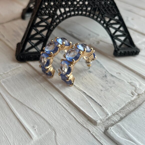 Vintage earrings, Blue Crystal & Beige Rhinestone pierced earring sets, 2 sets - Picture 7 of 15